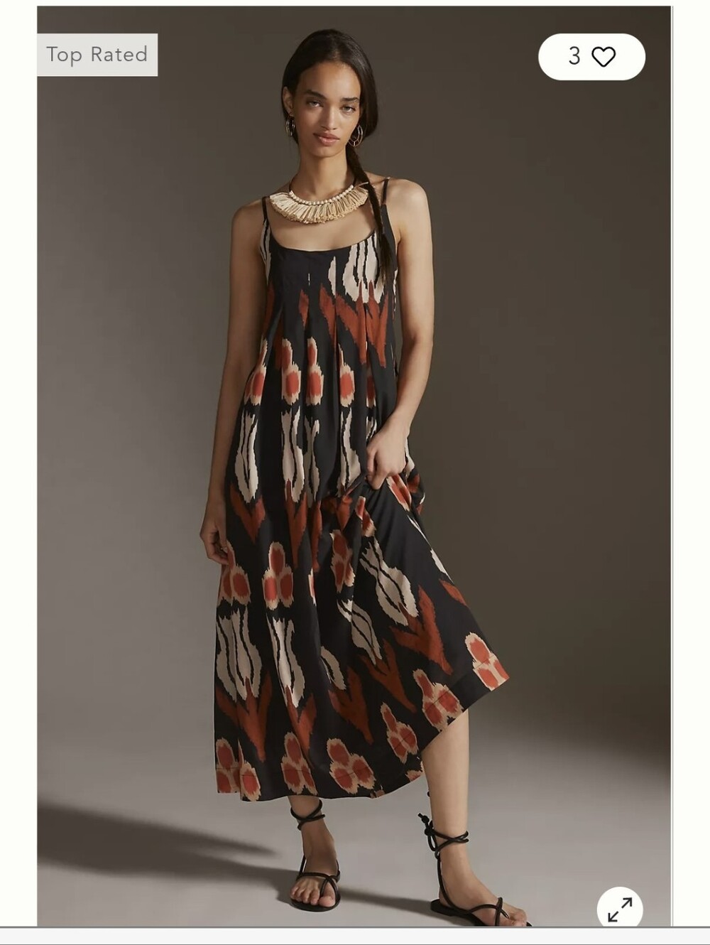 Sleeveless Black & Rust Print Maxi Dress